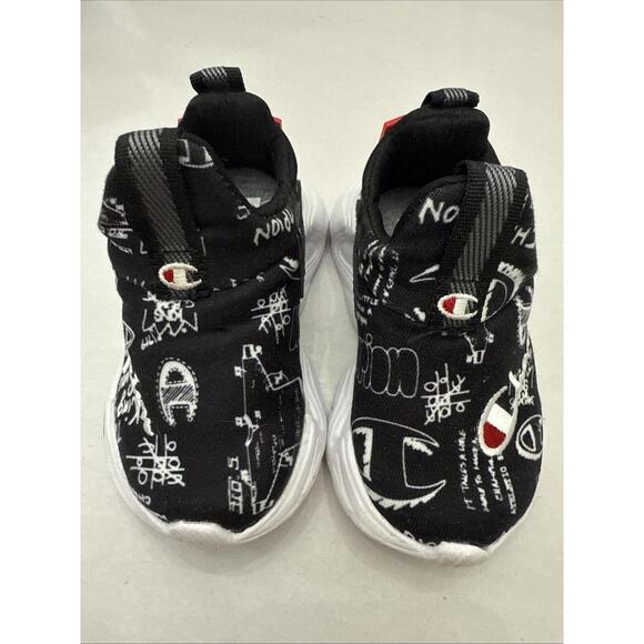 Champion Other - Champion Boys Hyper Apex Doodle Low Sneakers Size 4 Toddler Black White Slip On